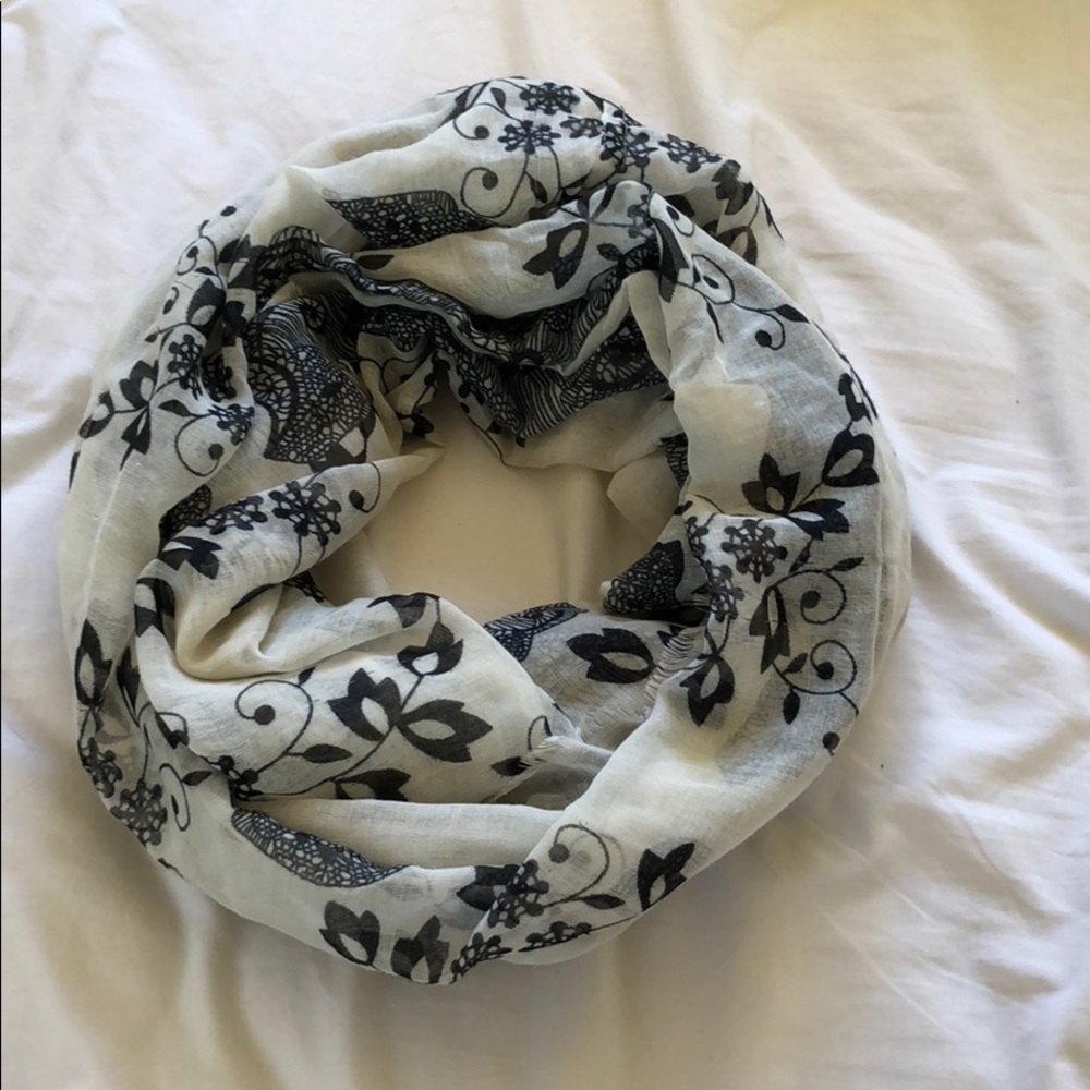 Black and white infinity scarf with floral print